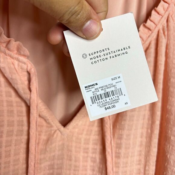 NWT LC Lauren Conrad Womens Pink Flowy Popover Lined Tie Front Blouse Top Medium - Picture 10 of 10